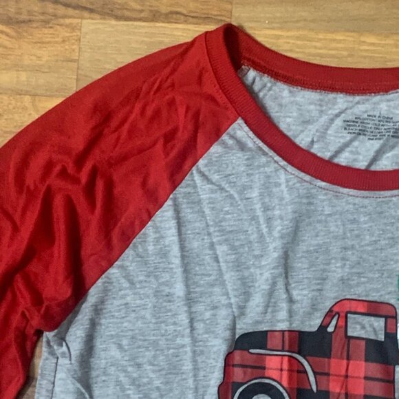 NWT Christmas Pajama Set Shirt Plaid Pant Lounge 2 Piece Red T-Shirt Truck Large - Picture 10 of 16